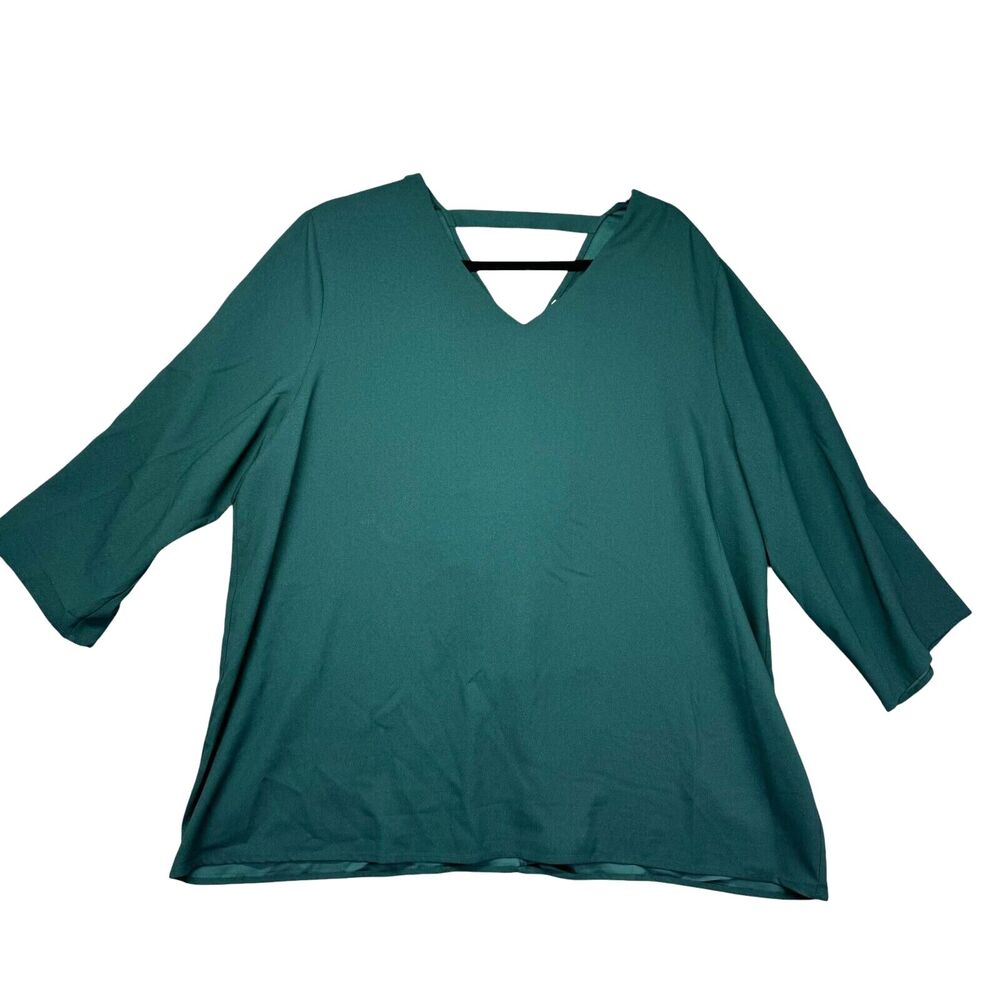 Chico's Shirt Women's 3 Extra Large Green Tunic V-Neck 3/4 Sleeve Lightweight
